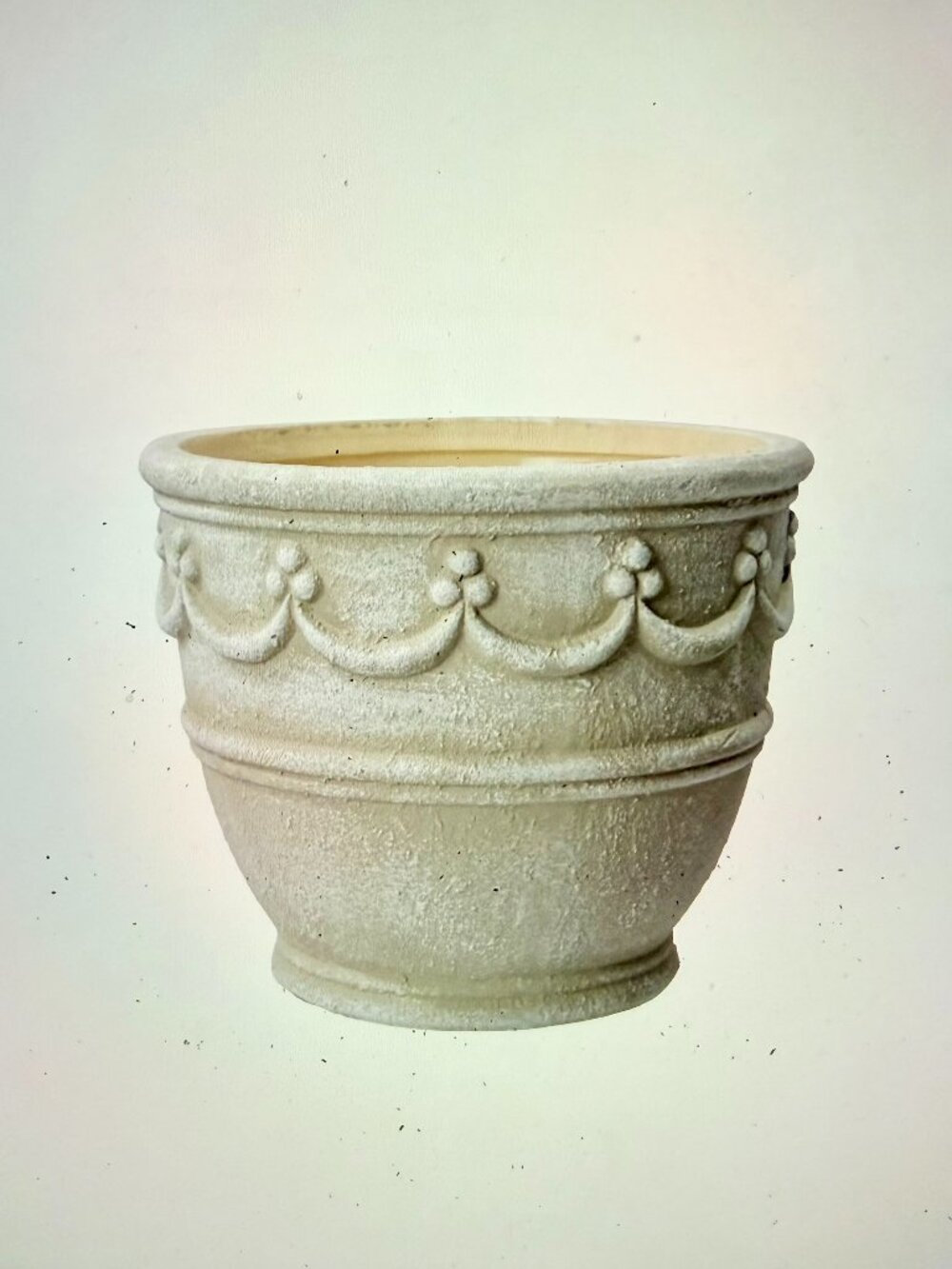 Cream Ceramic Planter, Retro Textured & Embossed Plant Pot with Drainage Hole 8"